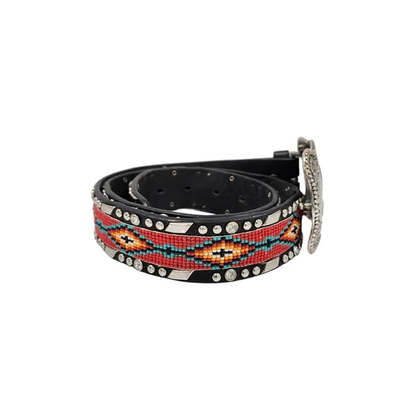 ARIAT BEADED WESTERN LEATHER BELT WITH BUCKLE - Picture 3 of 15